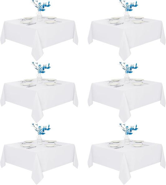 Fitable 6 Pack White Square Tablecloths - 70 x 70 Inches - Stain Resistant and Reusable Table Clothes, Polyester Fabric Table Covers for Dining, Card Tables, Coffee Tables
