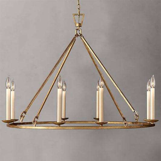 LOVEDIMA Gold Wagon Wheel Chandelier Rustic 35.4'' Candle-Shaped Metal by LOVEDIMA