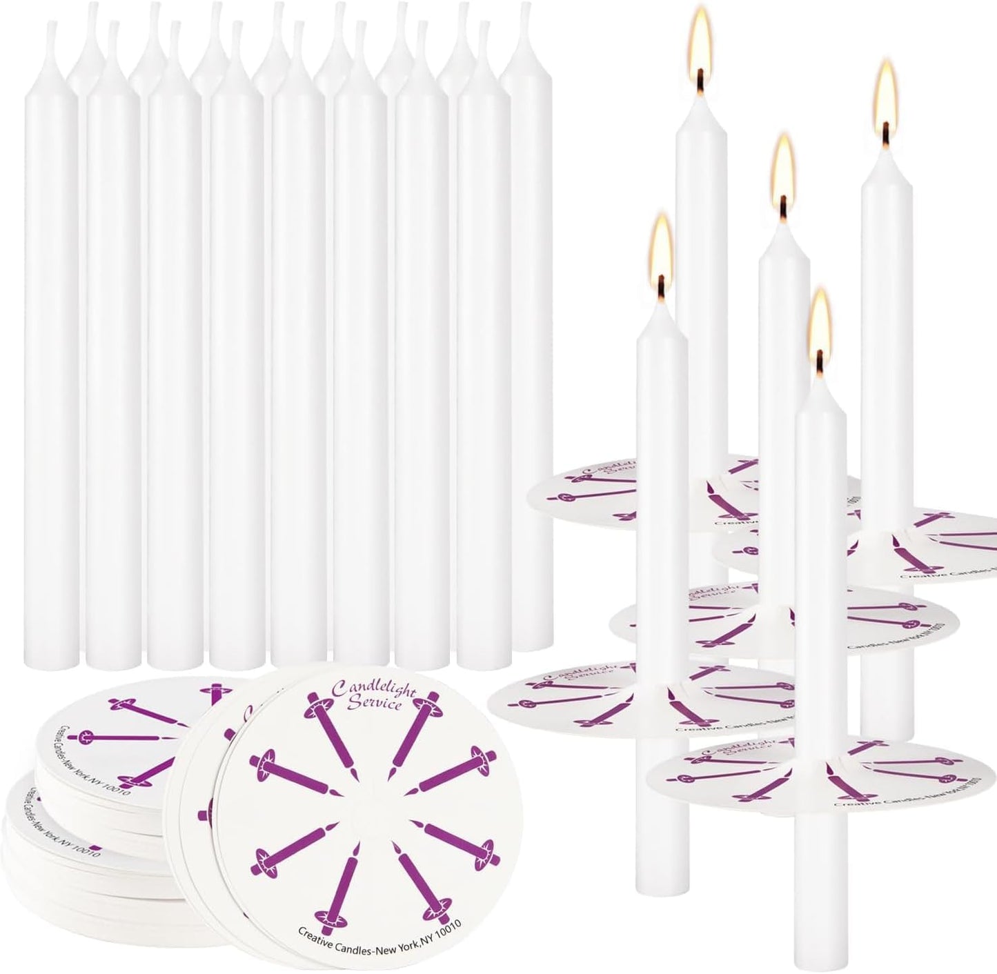 200 pcs Church Candles with Drip Protectors for Devotional Candlelight Vigil Service, Unscented White 5" H X 1/2" D, No Smoke, Shabbat, Praye