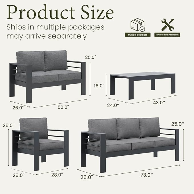 LayinSun Outdoor Aluminum Furniture Set, 5 Pieces Patio Sectional Conversation - Image 7