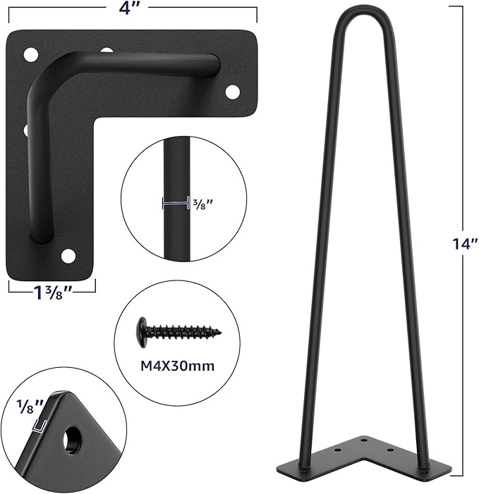 SMARTSTANDARD 14 Inch Heavy Duty Hairpin Furniture Legs, Metal Home DIY Projects - Image 2