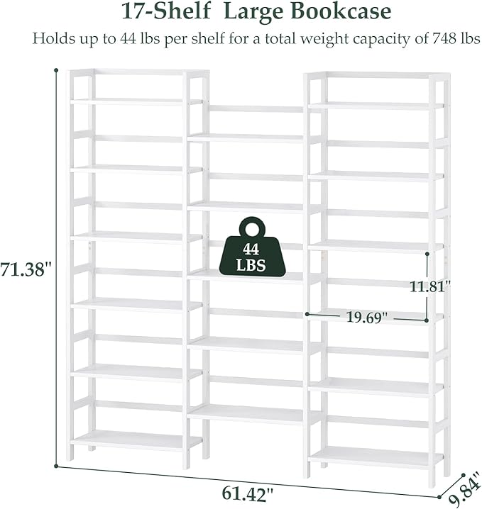 Homykic Bamboo Bookshelf, 71” Tall Triple Wide Bookcase - Image 3