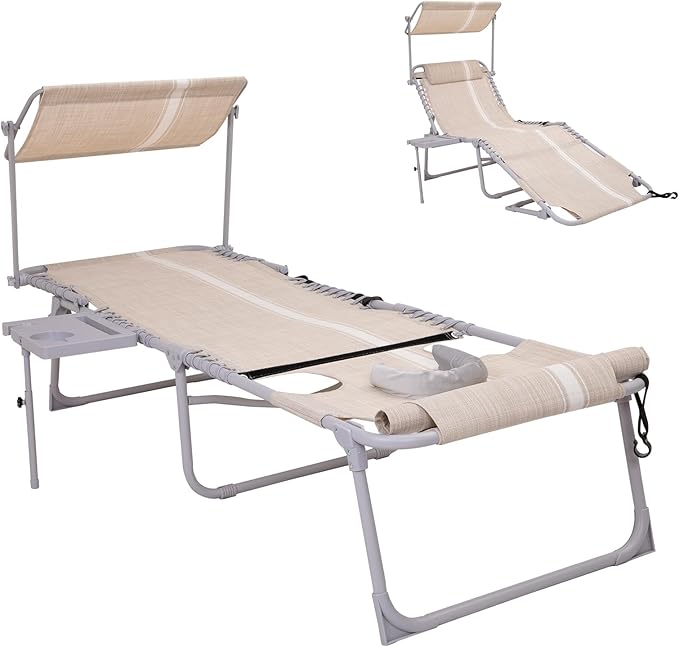 #WEJOY Tanning Chair with Face Hole & Canopy & Side Table, 5 Positions by WEJOY