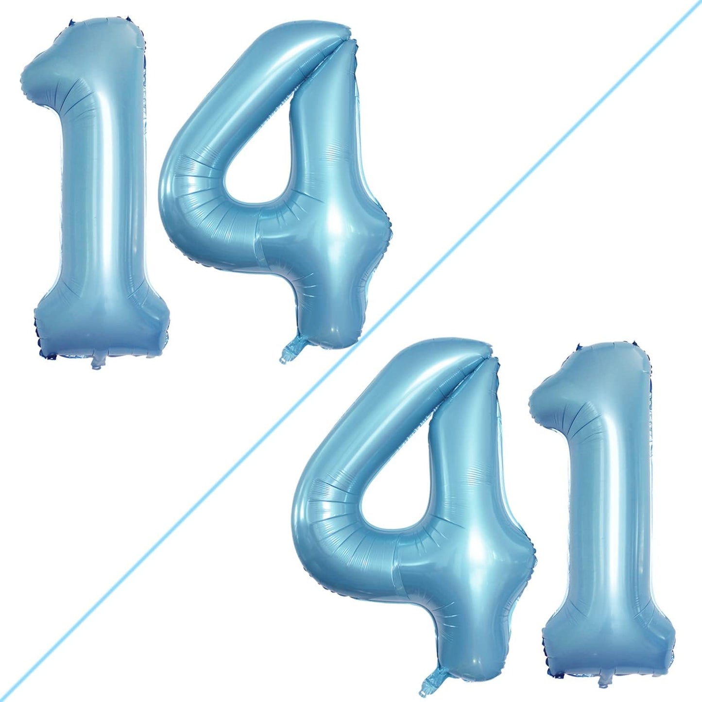 GOER Number 14 Balloons for 14th Birthday Sweet 14 Party Decorations,42 Inch Jumbo Foil Helium 41 Balloons for 41st Birthday Party Decoration (Light Blue)