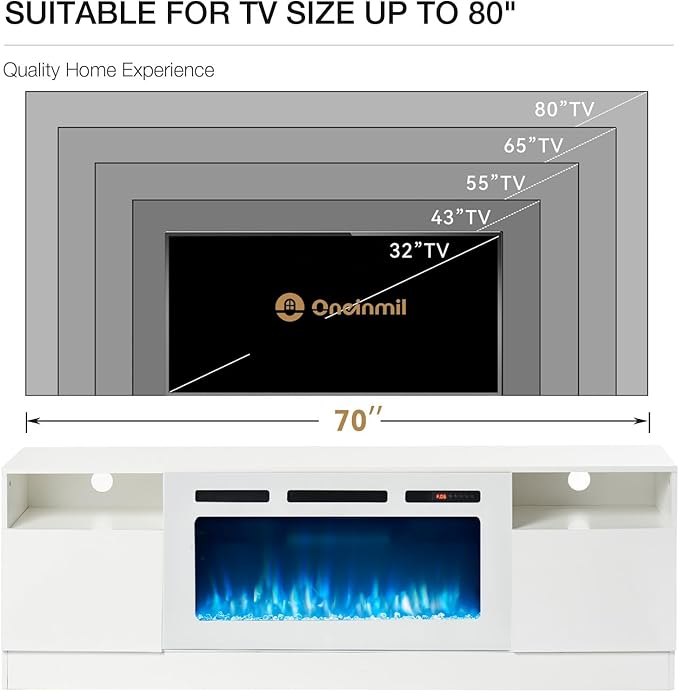 oneinmil 70” TV Stand with 36” Electric Fireplace, Large Modern Media - Image 6