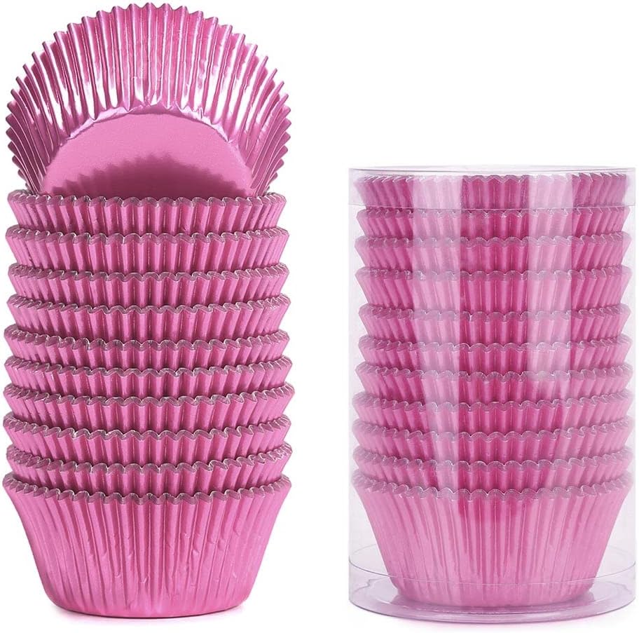 Gifbera Standard Pink Foil Cupcake Liners Wrappers Baking Cups 200 Count, Pink