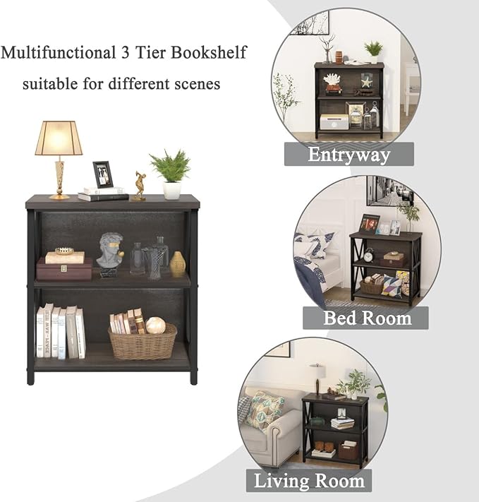 FATORRI Rustic Small Bookshelf for Small Space, Industrial Short Wood Bookcase - Image 8