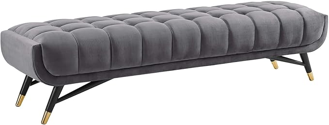 Modway Adept Mid-Century Modern Velvet Upholstered Tufted Accent Bench in Gray - Image 4
