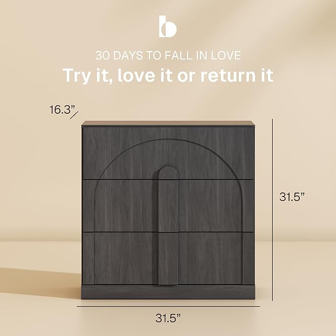 BELLEZE Sideboard Cabinet with 3 Drawers, Modern Wood Buffet Cabinet with Arc - Image 2