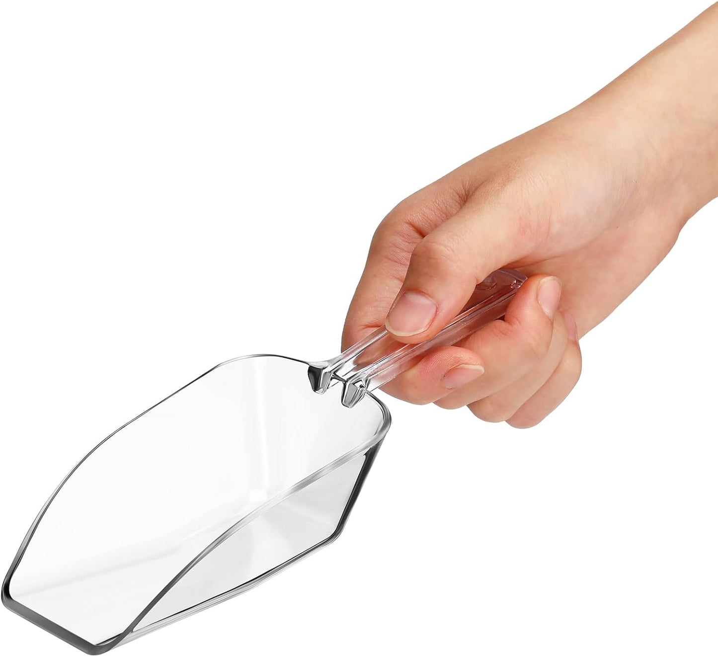 Hestya 4 Pcs Christmas Multi Purpose Clear Plastic Scoops for Candy Buffet Acrylic Kitchen Ice Food Popcorn Scoops for Protein Powders, Ice Cream, Coffee, Tea Jar (7.8 Inch)