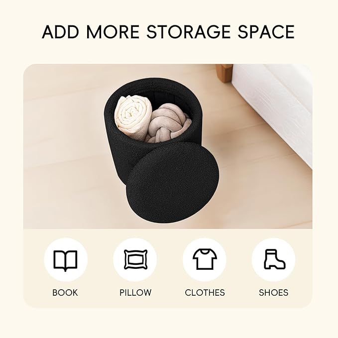 PINPLUS Ottoman with Stroage Round Boucle Ottoman and Tray Sherpa Removable - Image 5