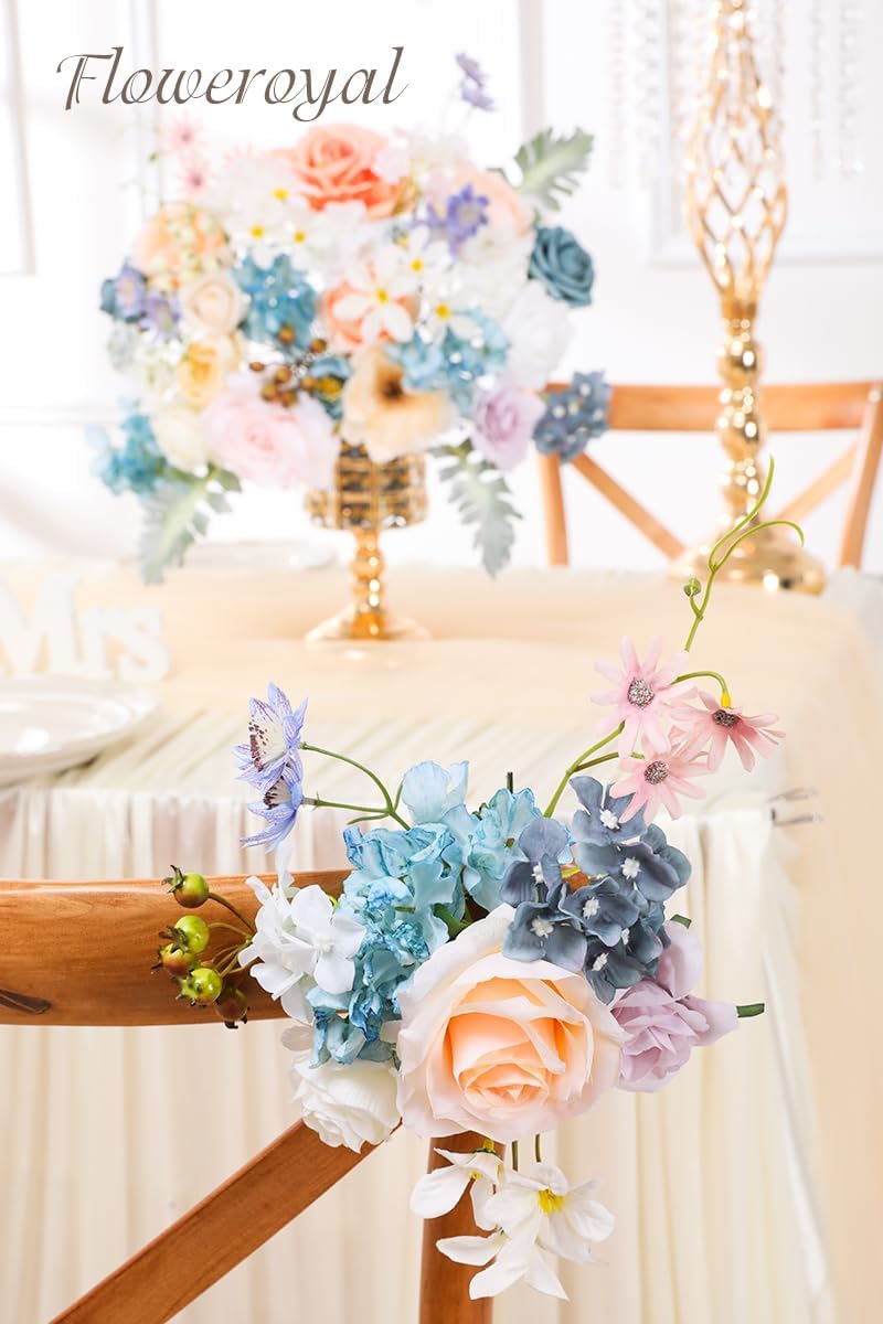 Floweroyal Artificial Flowers Combo Fairy Blue Flowers Mix Silk Flowers Fake Roses with Stems for DIY Wedding Bridal Bouquets, Baby Shower, Floral Arrangement, Table Centerpieces, Home Decorations.