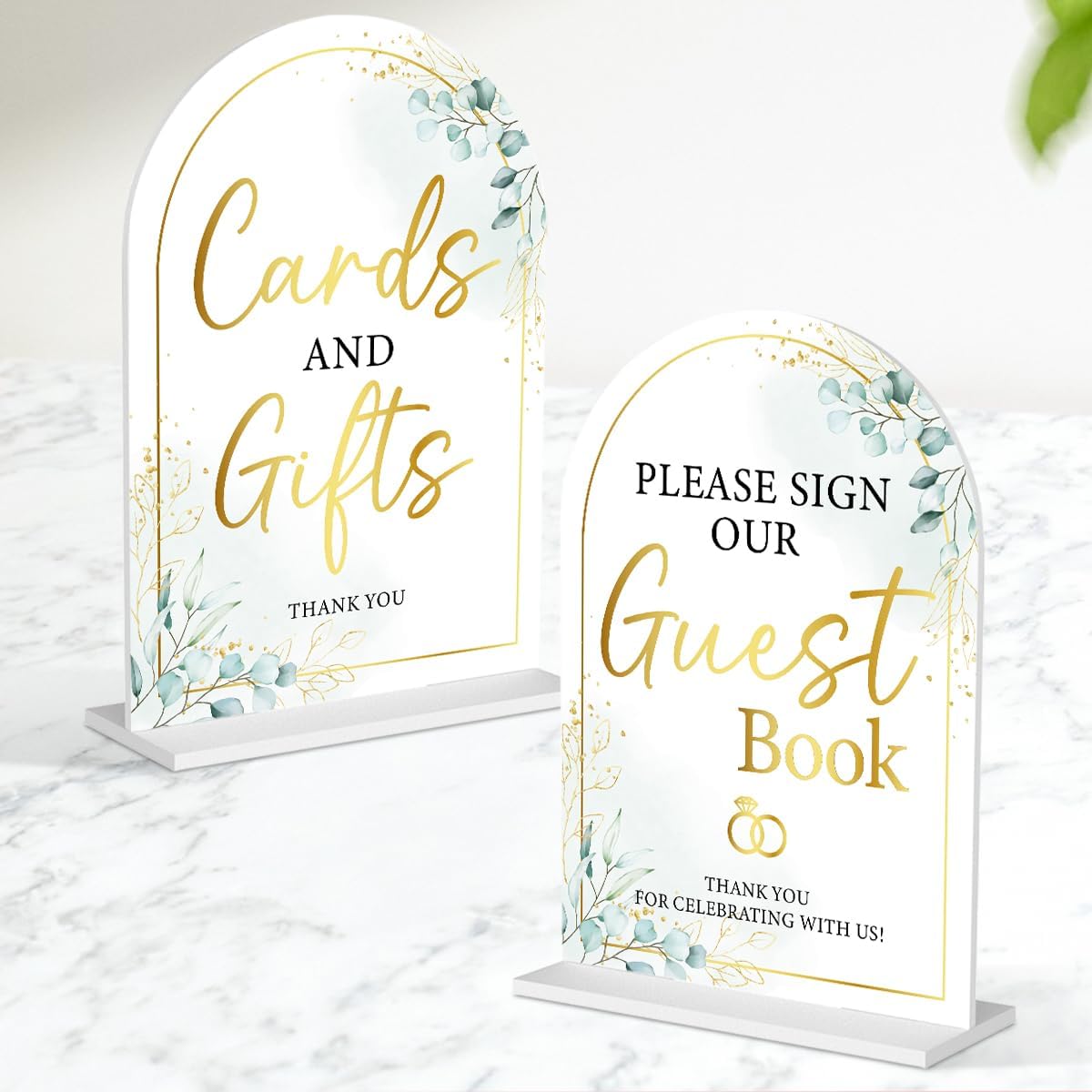 2-Piece Acrylic Wedding Sign Set for Ceremony & Reception - 5x7 Inch White Guest Book, Cards & Gifts, Please Sign Our Guest Book - Wedding Decor Bundle