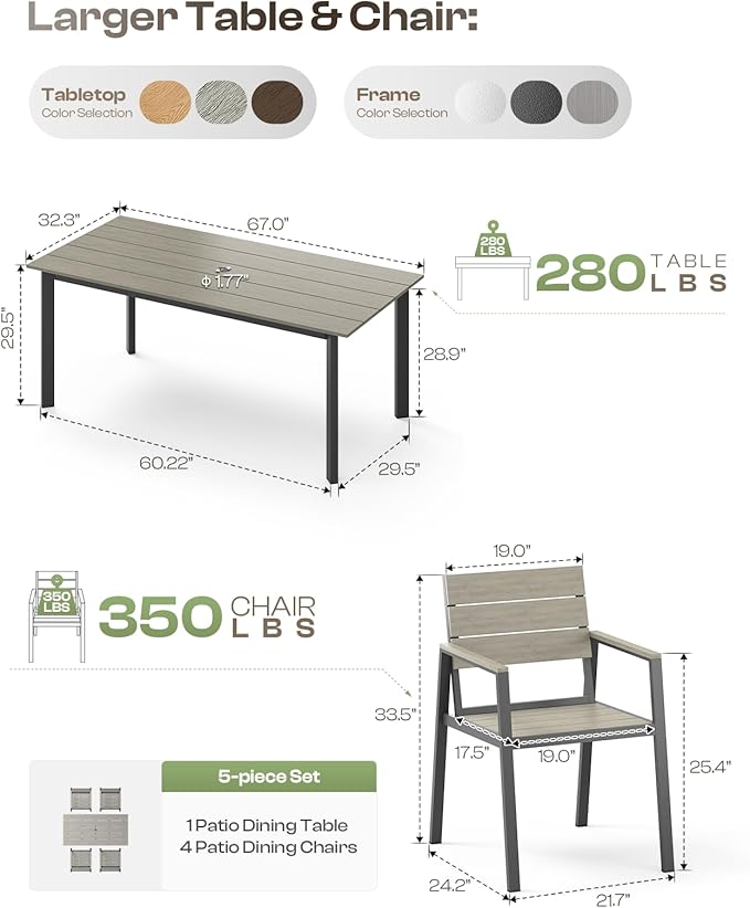 Outdoor Patio Dining Chairs Set of 2, 350LBS Capacity Aluminum Patio Dining - Image 6