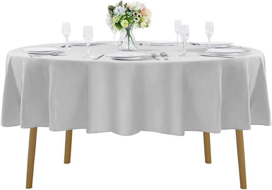 90 inch Round Tablecloth Washable Polyester Table Cloth Decorative Table Cover for Wedding Party Dining Banquet（90 inch,Silver）