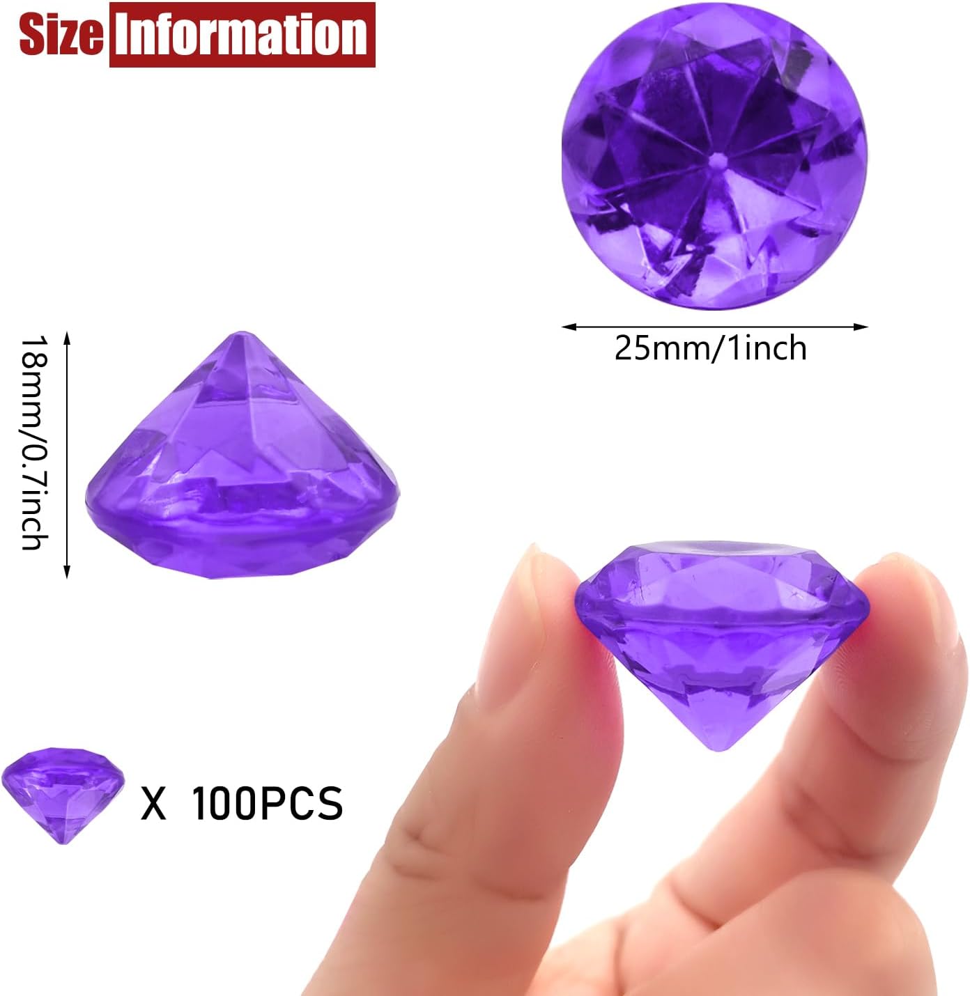 100 PCS Acrylic Diamond Gems, Purple Acrylic Diamonds 1 Inch Acrylic Gemstones Vase Filler Fake Gems Plastic Gems for Home Table Scatters Party, Event, Wedding, Arts & Crafts, Birthday Decorations