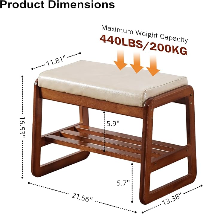 SOBIBO Solid Wood Shoe Bench, 2-Tier Wooden Entryway Bench, Modern Shoe Rack - Image 2