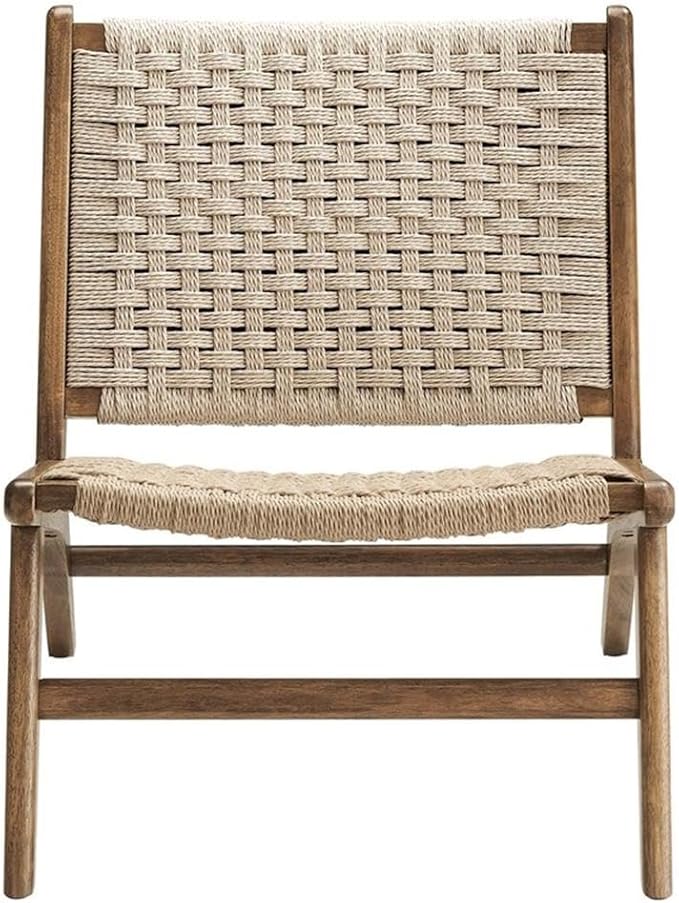 Modway Saoirse Woven Rope Wood Accent Lounge Chair in Walnut Natural - Image 4