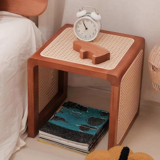 Japanese Style Wood Rattan Stool, Small Space Shoe Bench, Night Stand by Unknown