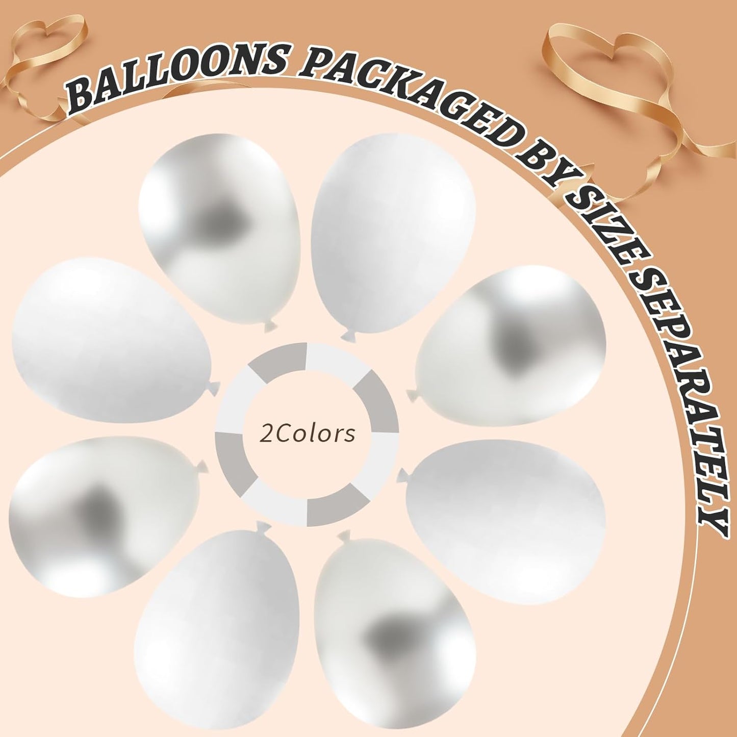 412Pcs White and Silver Balloons Arch Kit, 18 12 10 5 Inch White Metallic Silver Latex Balloon for Wedding Bridal Shower Engagement Anniversary Birthday Party Decorations