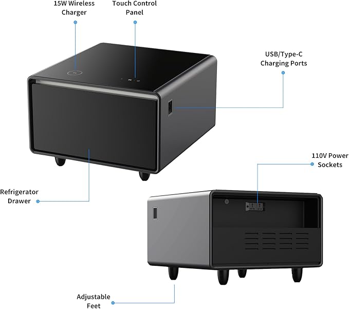 LUMISOL Smart Side Table with Built-in Fridge, Wireless Charging, Temperature - Image 8