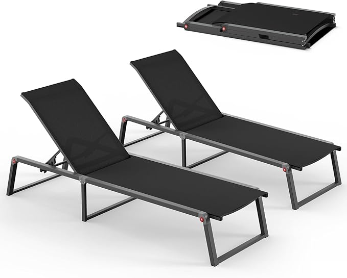 Aluminum Chaise Lounge Chair Outdoor, Foldable& No Assembly Patio Pool Lounge by Oasbira