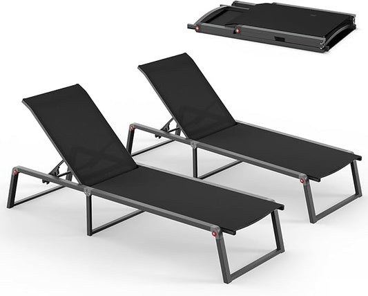 Aluminum Chaise Lounge Chair Outdoor, Foldable& No Assembly Patio Pool Lounge by Oasbira