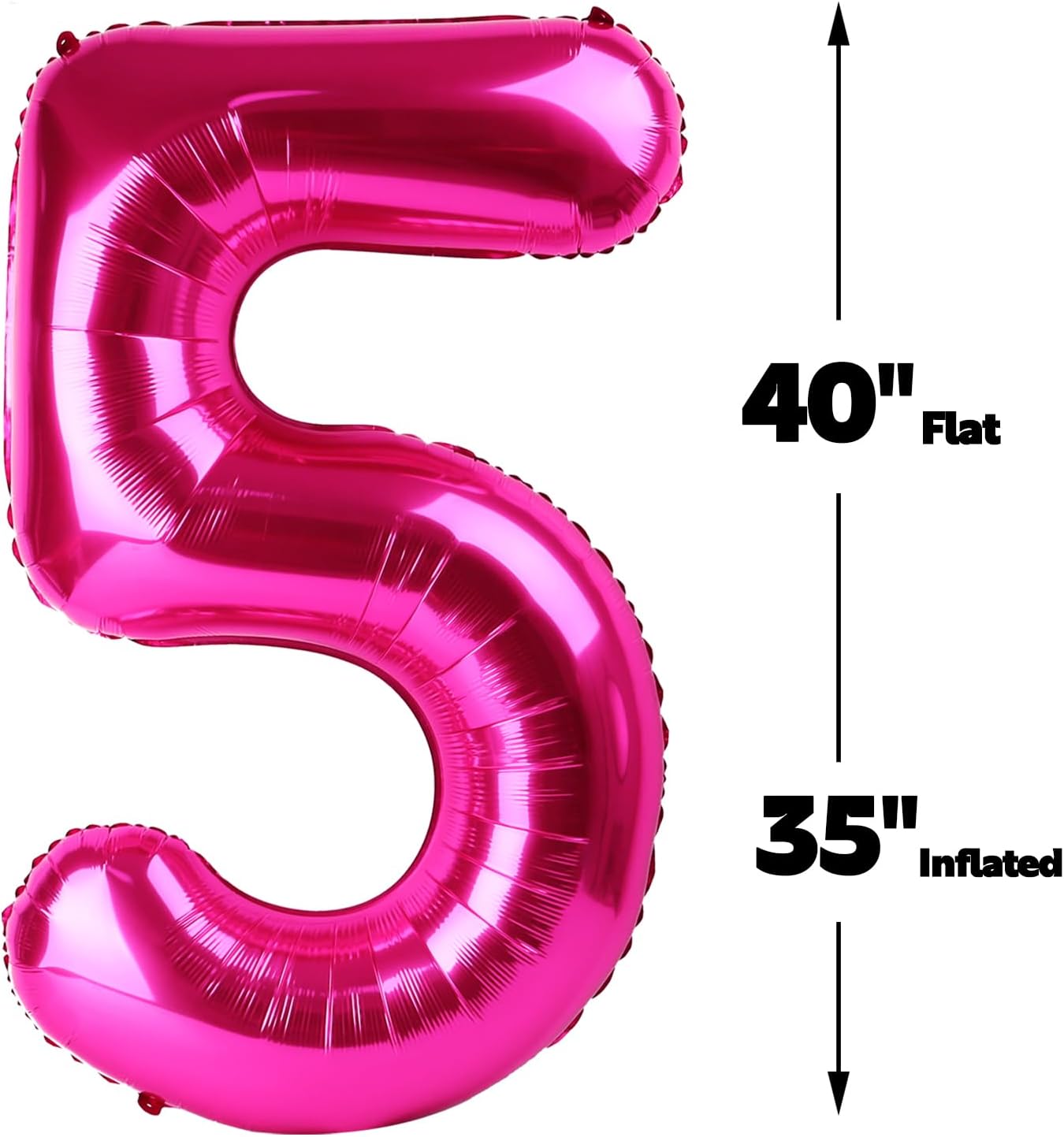Hot Pink 40 Inch Large Number 5 Birthday Balloon, Five 5th 15 25 35 50 55 Birthday Celebration Decorations, Foil 5 Mylar Helium Number 5 Balloons Girl Boy Anniversary Party Supplies