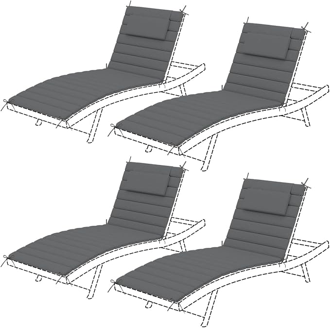 Sundale Outdoor Olefin Quilted Lounge Cushion Set of 4, Patio Foldable Chaise by SundaleOutdoor