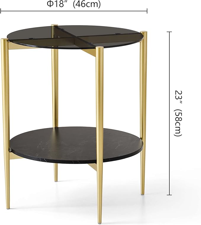 LumFurn Round Glass End Table, Mid-Century Modern Design Sofa Table - Image 2