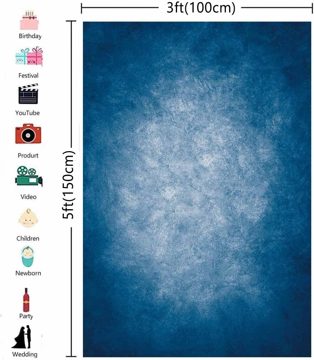 3x5ft Dark Blue Gradient Portrait Photo Backdrops Bright Center Abstract Photography Backdrop for Studio Photo Booth Prop Banner Decor Background