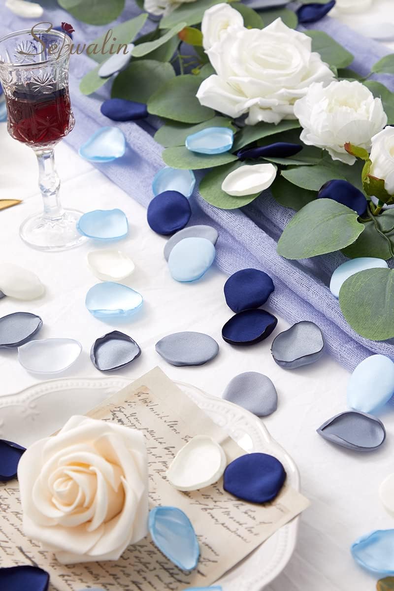 Serwalin 500Pcs Silk Rose Petals Artificial Flower Petals for Weddings Proposal Dusty Navy Blue Petals Flower Girl Petals for Wedding Basket Aisle Runner Bridal Shower (4 Color Mixes)