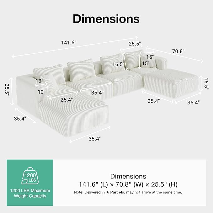 Novilla 141" Modular Sectional Sofa, Modern Cloud Sectional Couch - Image 2