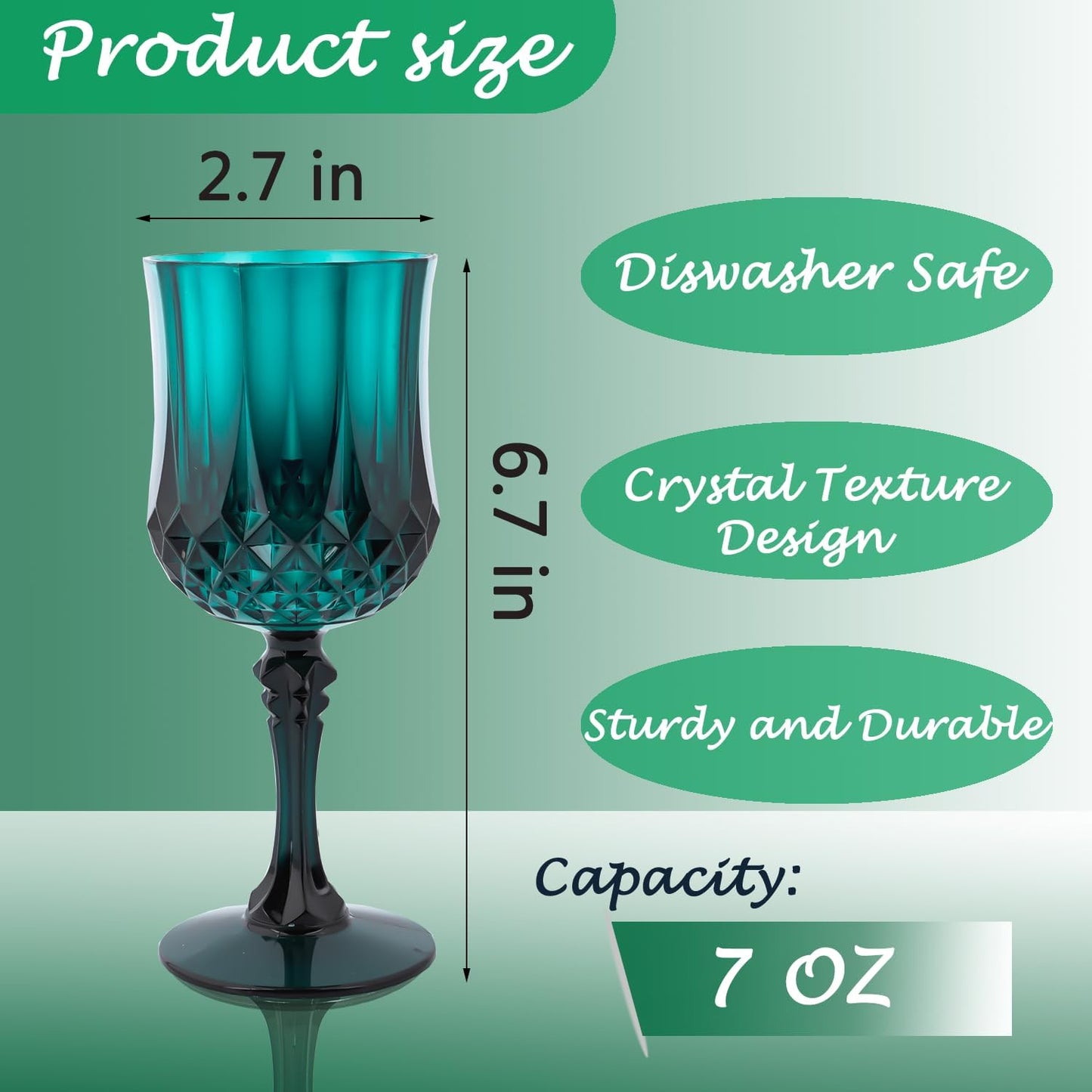 Plastic Wine Glasses，Plastic Goblets Vintage Style Cordial Drinking Glasses for Wedding Reception, Christmas Grand Event Party Supplies (24, Green)