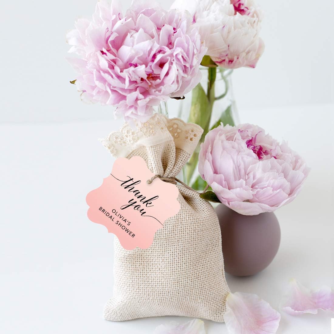 Andaz Press Personalized Blush Pink Rose Elegant Party Collection, Fancy Frame Tags, Thank You Olivia's Bridal Shower, 24-Pack, Custom Customizable Favors Decor