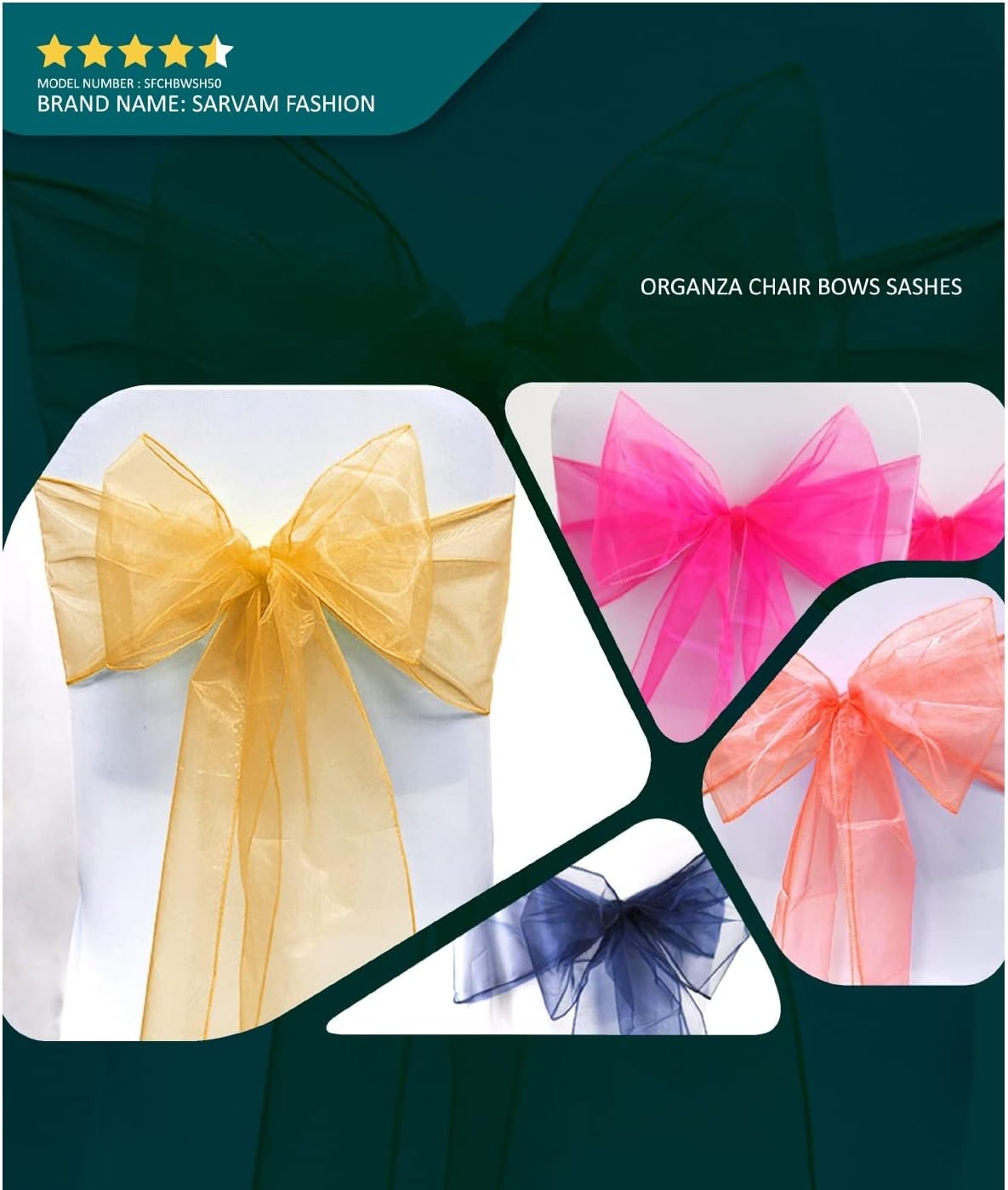 Organza Chair Bow Sash Décor Bows Sashes for Wedding Reception Events Banquets Decoration - (Pack of 25, Hunter Green)