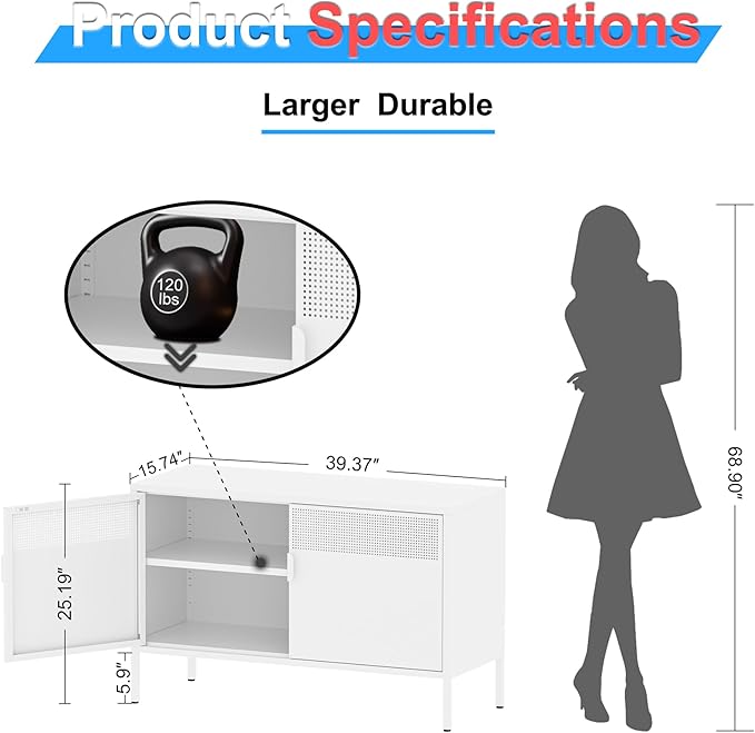 Washsemba 2 Door Storage Sideboard, Metal Storage Cabinet - Image 2