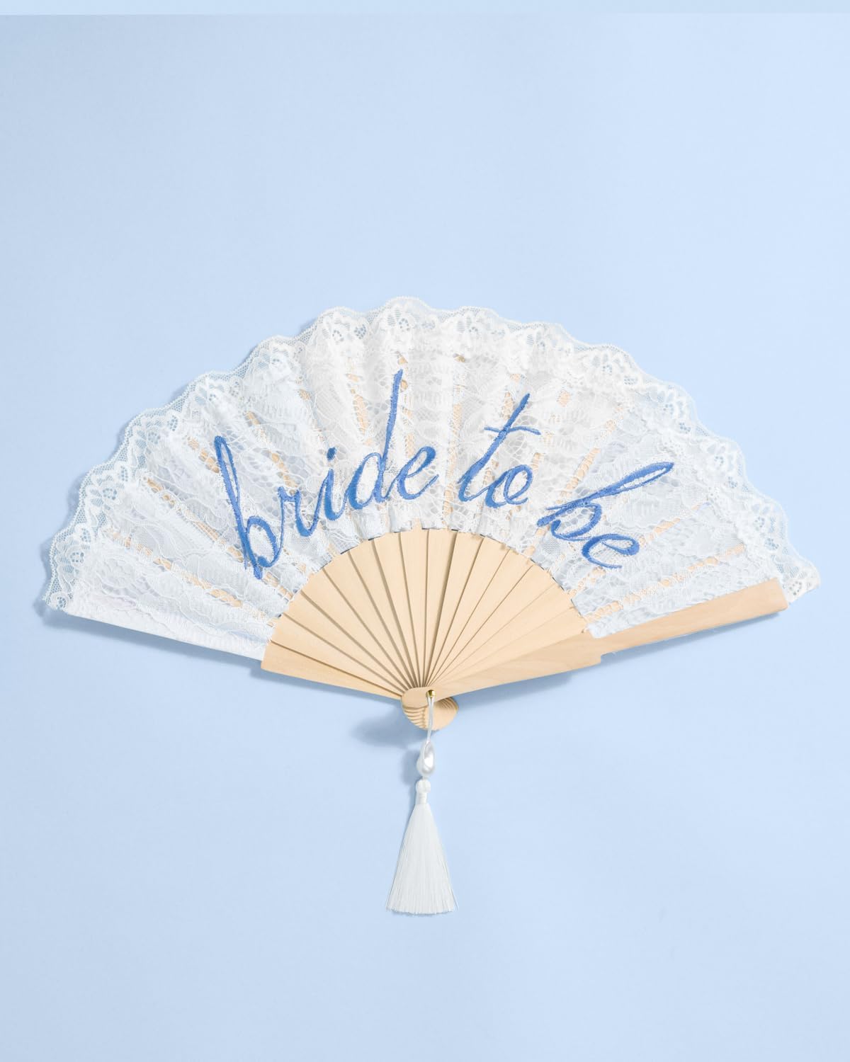 xo, Fetti White Lace Bride to Be Folding Fan | Bridal Something Blue, Wedding Accessory, Bridesmaid Gift, Embroidered Bachelorette Outfit