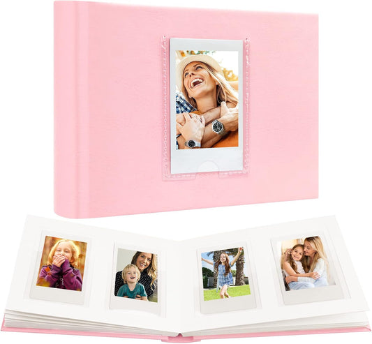 64 Pocket Mini Photo Album with Writing Space,Faux Leather Cover, Compatible with 2x3 Inch Polaroid Pictures and Fujifilm Instax Mini 12 11 9 99 8 7+ 40 Evo Instant Film (Pink)