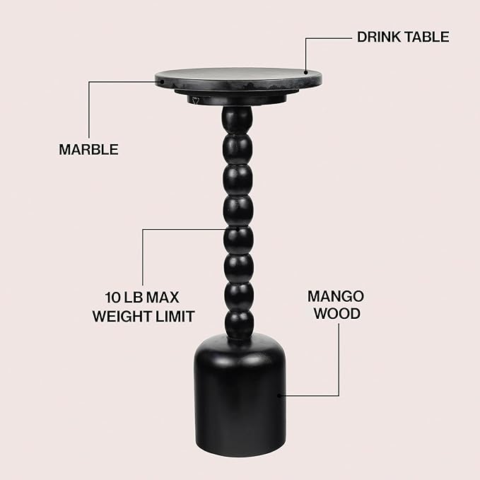 JONATHAN Y Turner 24.5" Black Mango Wood Round Drink Table, Tall Pedestal - Image 4