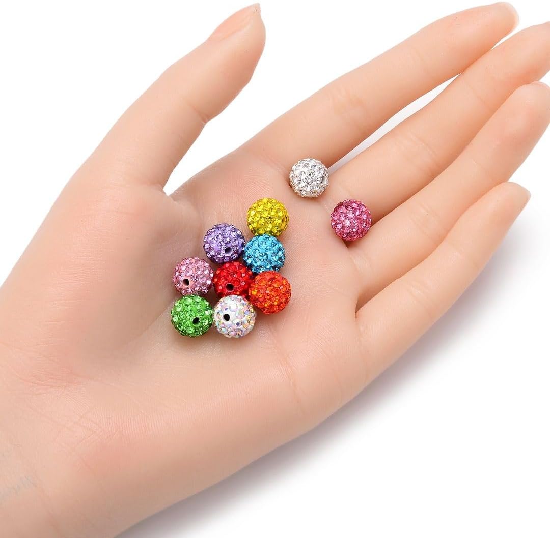 25pcs Adabele Grade A Suncatcher Crystal Rhinestone Pave Loose Beads 10mm Clear White Polymer Clay Disco Ball Spacers Compatible with Shamballa All Craft Jewelry Making DB10-1