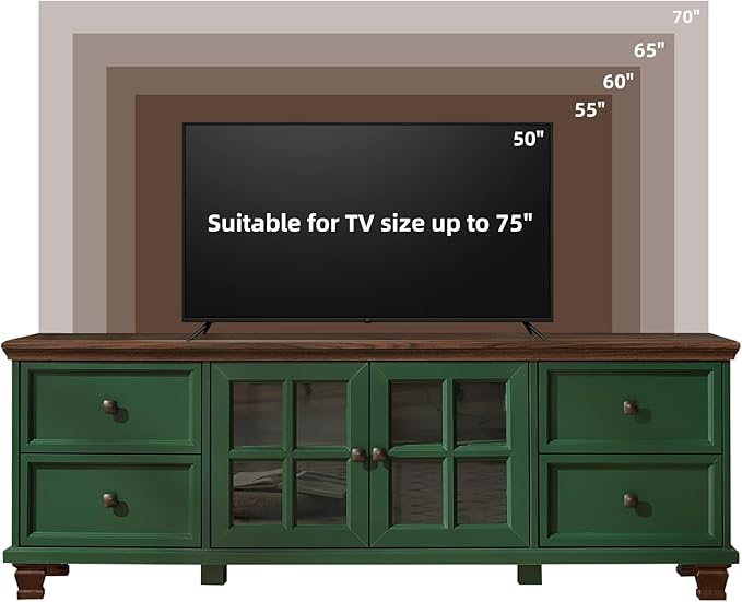 SAVOR LIFE Farmhouse TV Stand for Living Room, Rustic Green Entertainment Center - Image 5