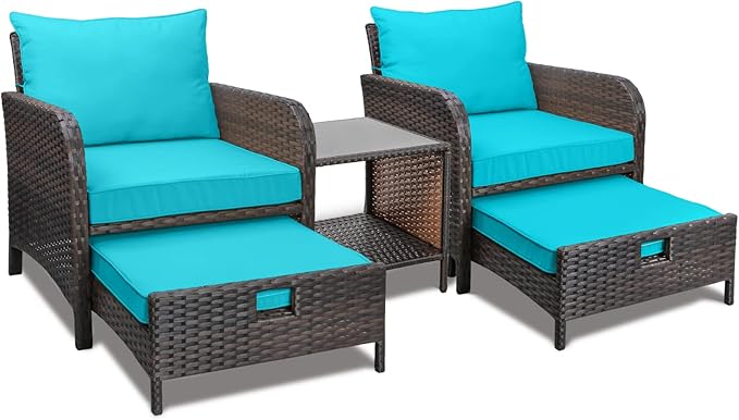 LEVELEVE Balcony Furniture 5 Piece Patio Conversation Set, PE Wicker Rattan by Enjoyyourlife