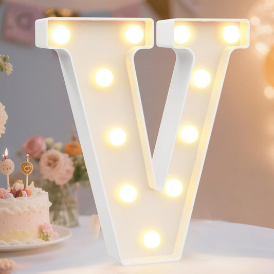 Pooqla LED Marquee Letter Lights Sign, Light Up Alphabet Letter for Home Party Wedding Decoration V