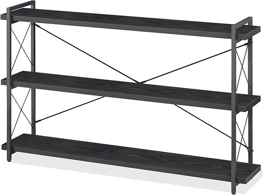 HCHQHS Bookshelf, 3-Tier Long Industrial Bookcase, Freestanding Horizontal by HCHQHS