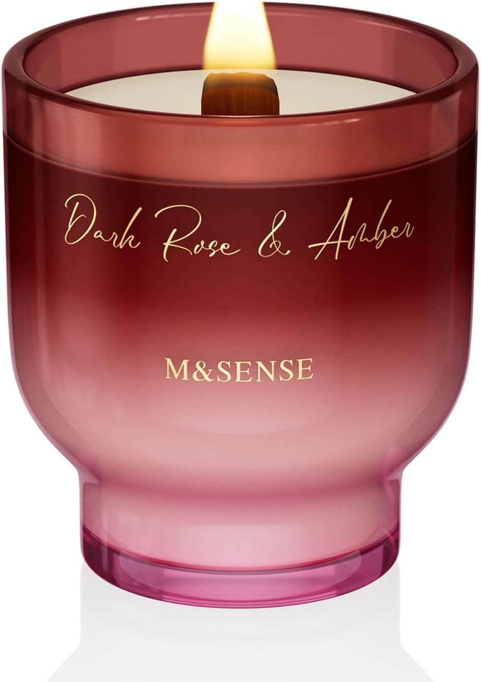 M&SENSE 9.88oz Natural Soy Wax Jar Candle with Wooden Wick | Dark Rose Amber Scent | 55-Hour Burn & Long-Lasting Burn | Housewarming Gift for Men and Women