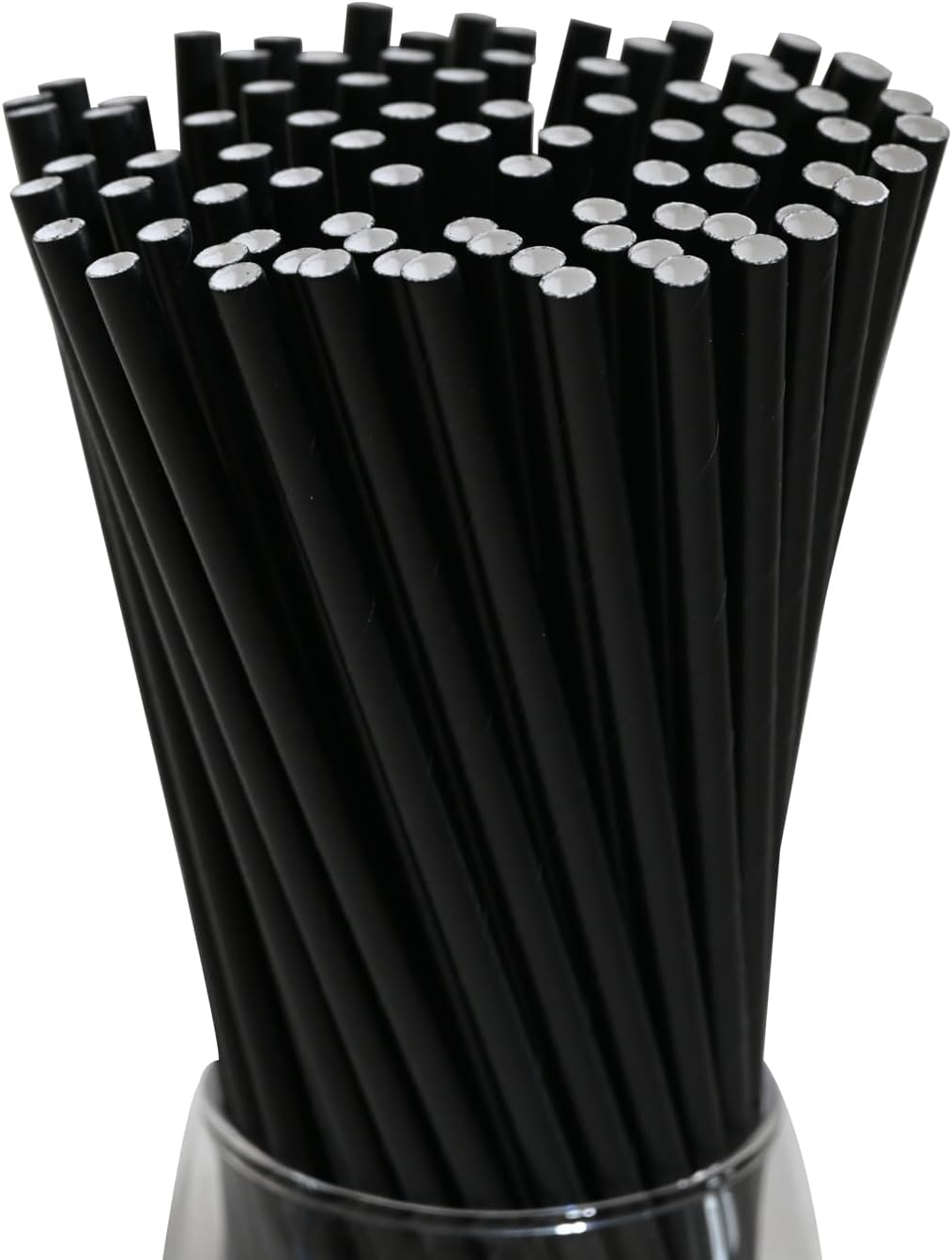 Black Disposable Drinking Straws - Biodegradable Cocktail Paper Straws for Party, Restaurants, Weddings, 7.75"x0.24", 100 Bulk