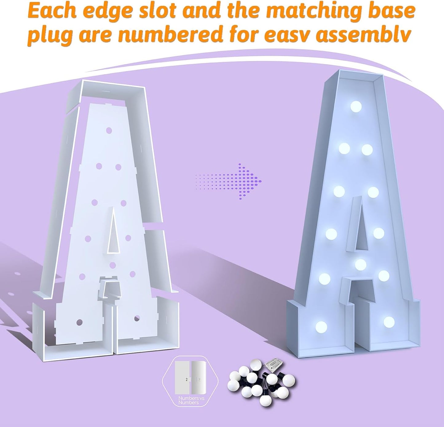 4FT Marquee Light Up Numbers 4 – Cool White LED, Easy to Assemble Foam Board with Back Support, Large Marquee Light Up Numbers for Birthday, Wedding, Party, Anniversary, Baby Shower Decor