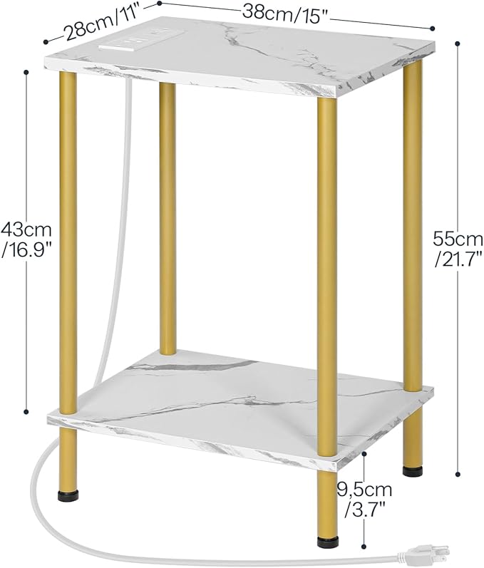 HOOBRO Side Table with Charging Station, Nightstand with 2-Layer Storage Shelves - Image 3