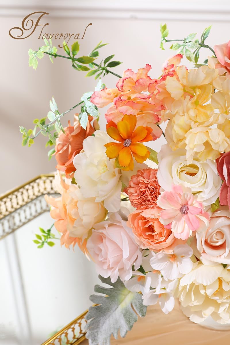 Floweroyal Artificial Flowers Combo Champagne Flowers Mix Silk Flowers Dahlia Roses with Stems for DIY Wedding Bridal Bouquets, Baby Shower, Floral Arrangement, Table Centerpieces, Home Decorations.
